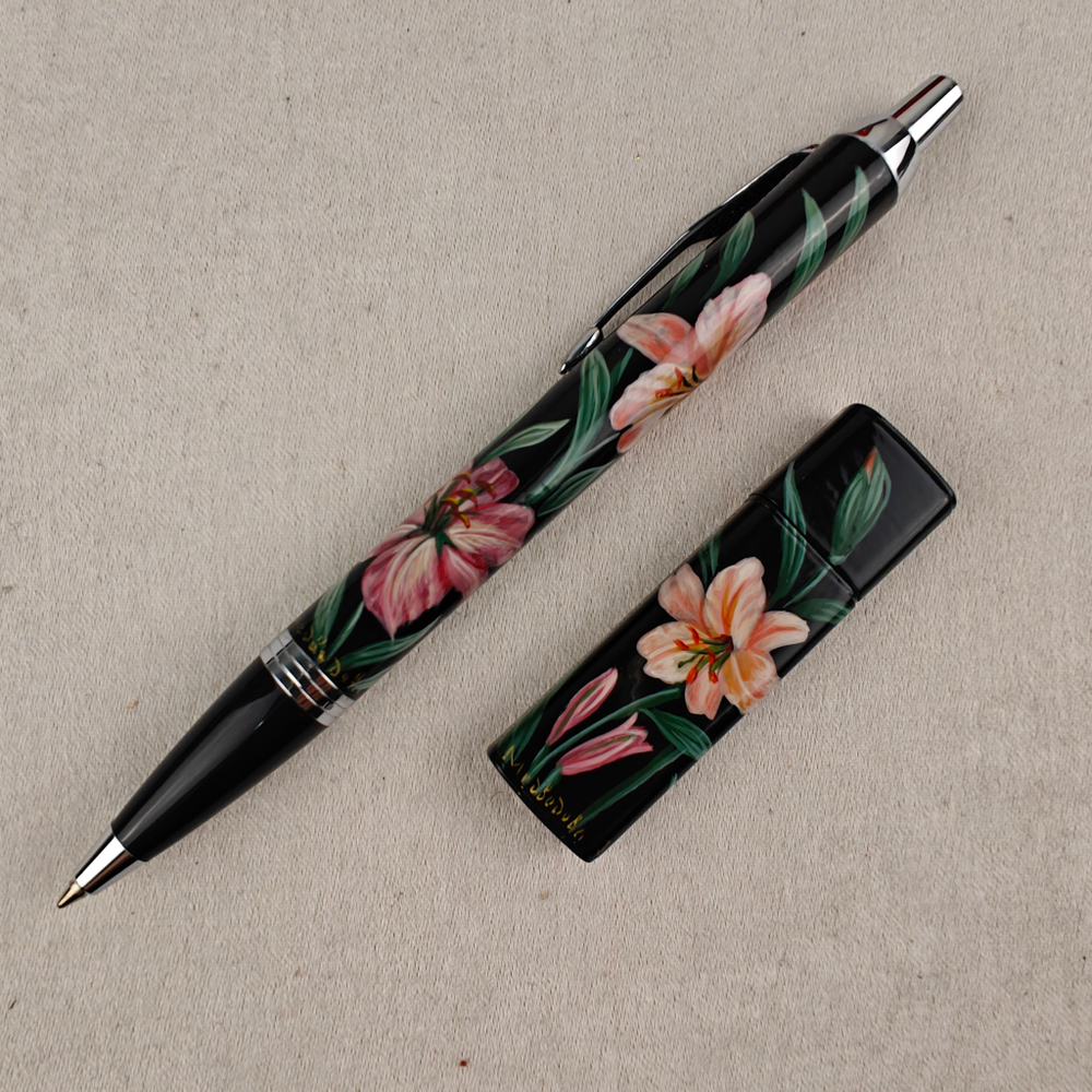 Набор "Лилии" флешка и ручка Parker с ручной росписью Палех в футляре