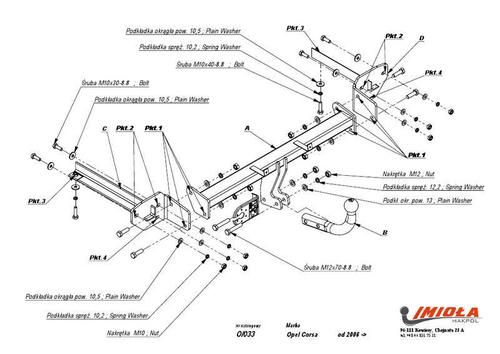 Фаркоп IMIOLA O.033 Opel Corsa 2006-2014(паспорт и сертификат в комплекте)(без электрики)