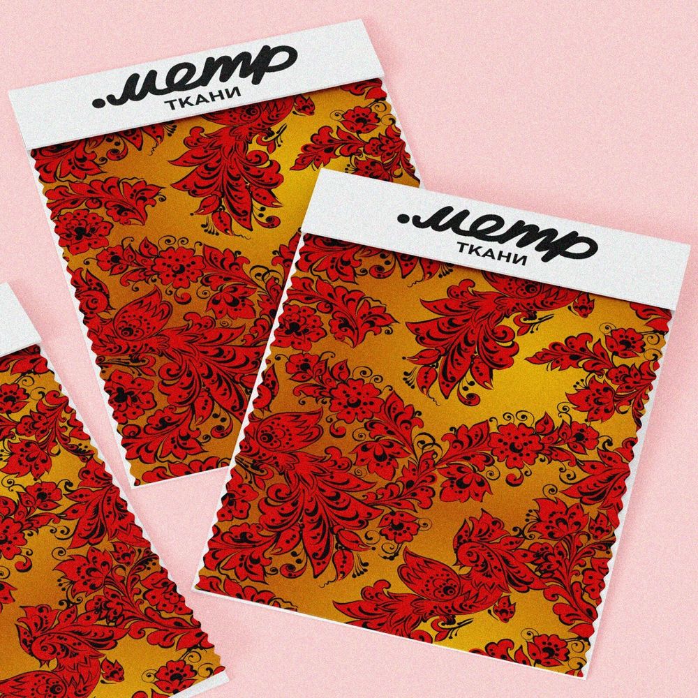 Ткань шифон хохломские узоры красные