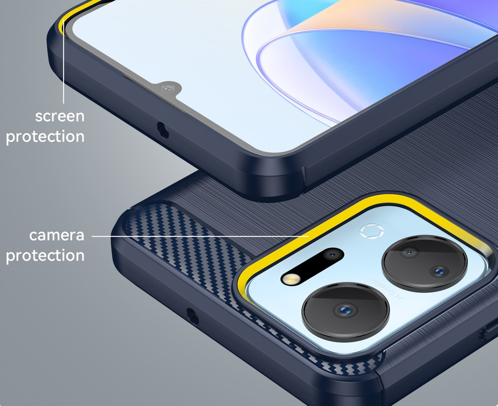 Защитный чехол синего цвета на смартфон Honor X7A, серия Carbon (дизайн в стиле карбон) от Caseport