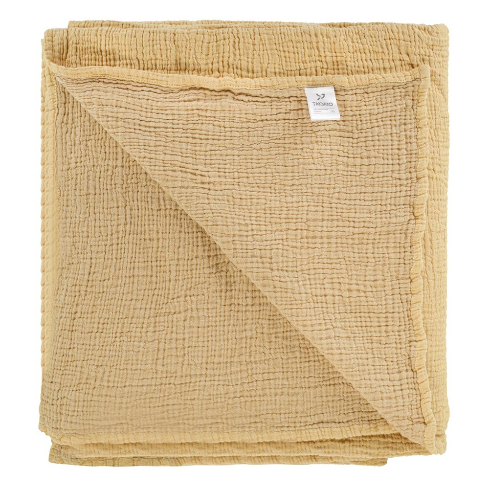 Покрывало из жатого хлопка горчичного цвета  из коллекции essential, 230х250 см