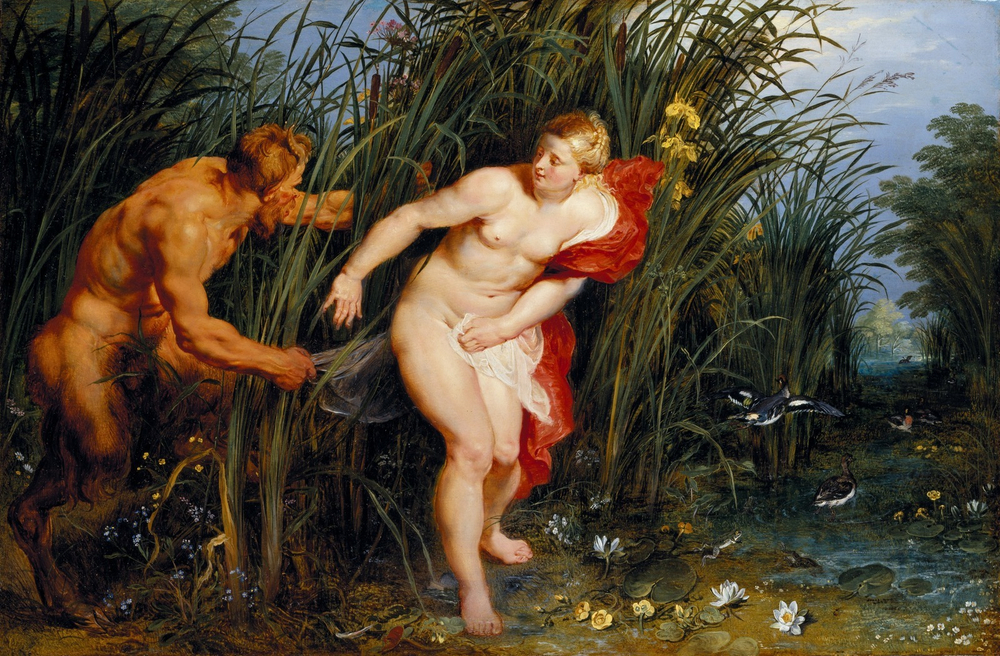 Ян Брейгель Старший. Пан и Сиринга (Pan and Syrinx) (совместно с Питером Паулем Рубенсом). 1617-1619. 40 х 61. Кассель, Государственный музей.