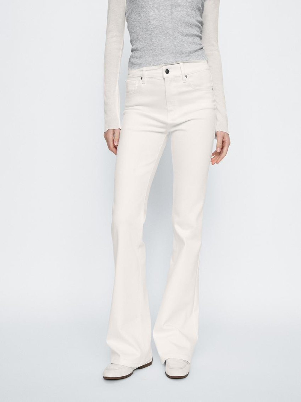 Massimo Dutti Расклешенные джинсы скинни с высокой посадкой, натуральный, кремовый