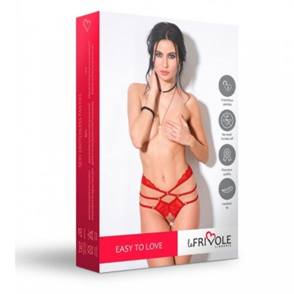 Трусики кружевные красные с доступом и высокой посадкой Le Frivole Easy to Love (S/M, 42-44)