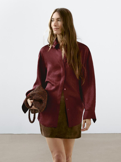 Massimo Dutti Струящаяся рубашка с длинными рукавами, вишнево-красный