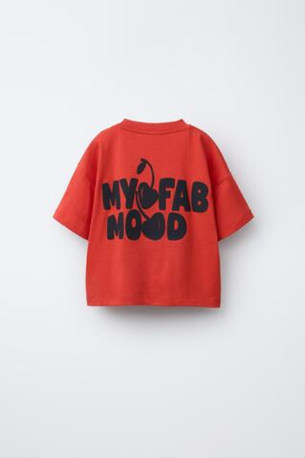 ZARA ФУТБОЛКА С РЕЛЬЕФНЫМ ПРИНТОМ, КРАСНЫЙ