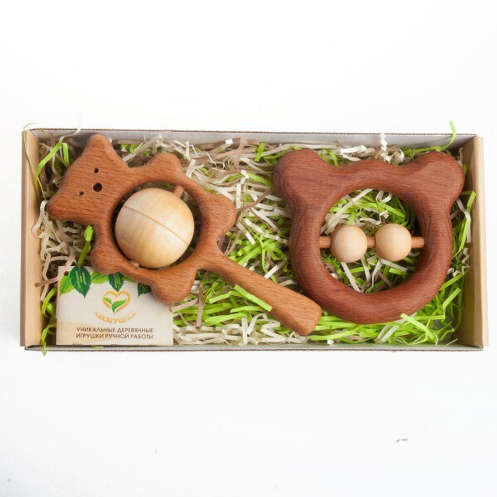 Подарочный набор деревянных погремушек Братец - медвежонок Леснушки