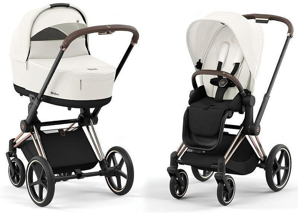 Коляска Cybex Priam IV Rosegold complete Aton S2 Moon Black Base One 4 в 1 Off White