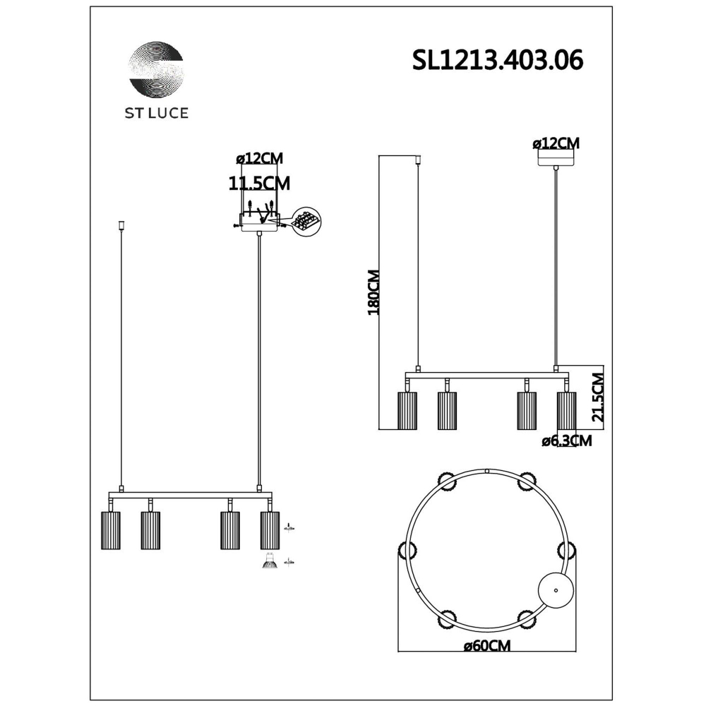 SL1213.403.06 Светильник подвесной ST-Luce Черный/Черный GU10 6*5W 4000K