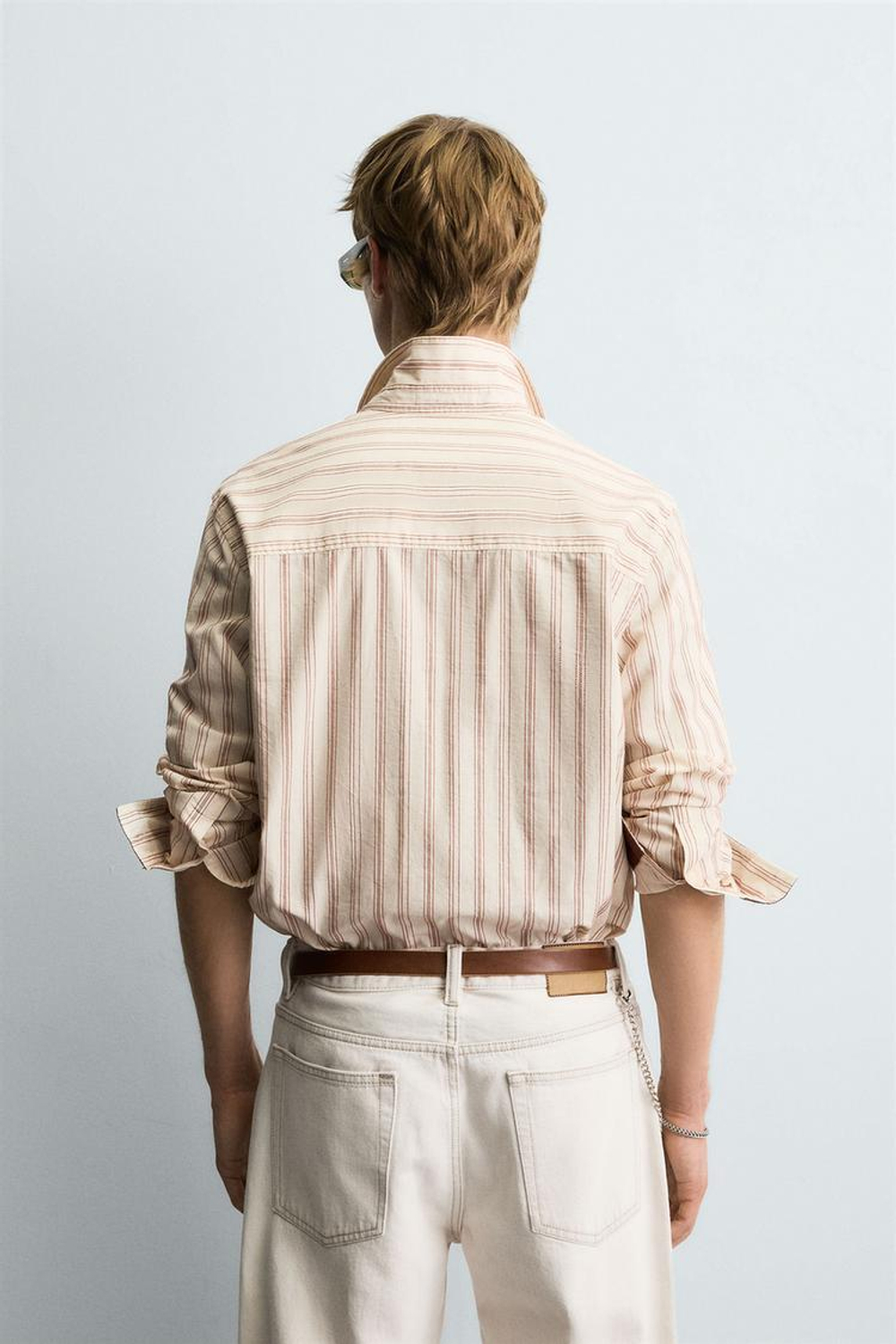 ZARА РУБАШКА В ПОЛОСКУ, ЖЕЛТОВАТО-БЕЛЫЙ