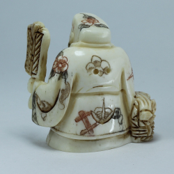 Эксклюзивная нэцкэ Дзюродзин с корзиной кукурузы и веером