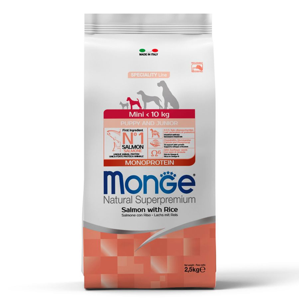 Корм для щенков мелких пород Monge Dog Speciality Line Monoprotein, из лосося с рисом 2,5 кг