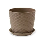 Кашпо РОТАНГ D155мм 2л с поддоном Бежевый ротанг 0,136,155х0,155м (комплект 26 шт)