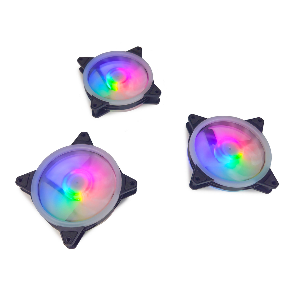 Комплект из 3 вентиляторов TESLA RGB120-DB3, 120мм, 1200rpm, 3-pin+Molex, черный-белый/FRGB, 38CFM, 21дБ, антивибропрокладки (TSL-120-DB3)