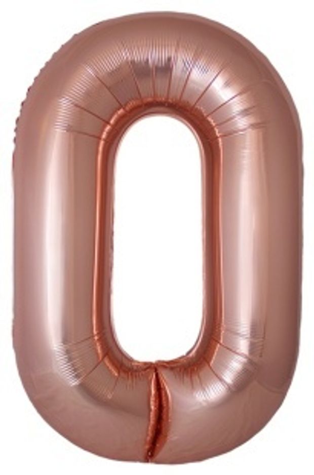 F Шар (40''/102 см) Цифра, 0 Slim, Розовое Золото, Металлик, 1 шт. в уп.(БГ-60)