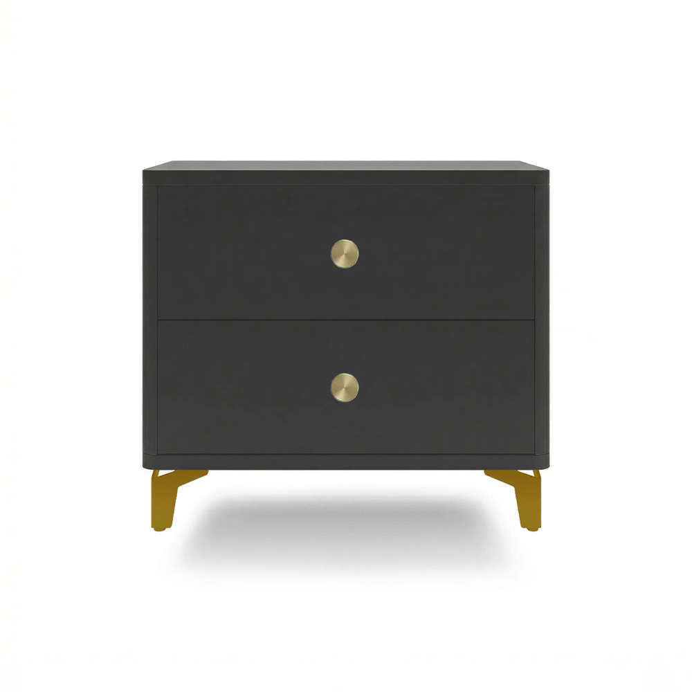 Тумба прикроватная на ножках с ящиками ROYAL 5303 эко (Черный-Золото-р.золото)