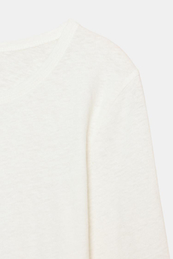 ZARA ФУТБОЛКА ИЗ ЛЬНА С ЭФФЕКТОМ ПОТЕРТОСТИ, ЖЕЛТОВАТО-БЕЛЫЙ