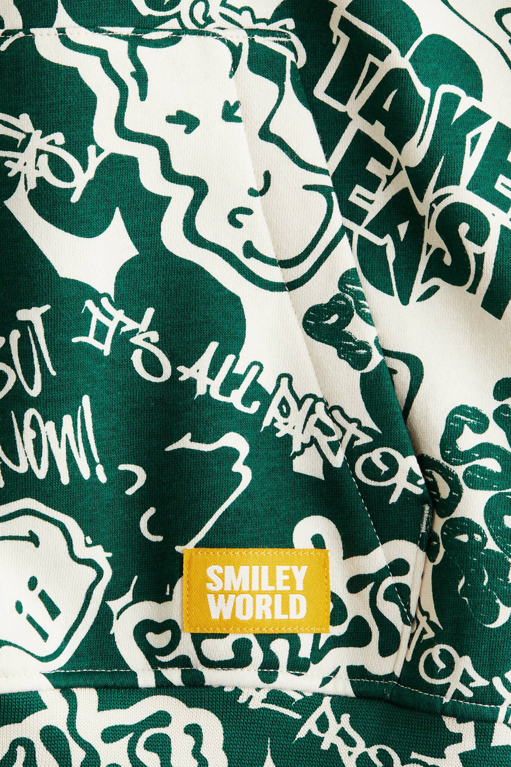 H&M Толстовка с капюшоном и принтом, темно-зеленый