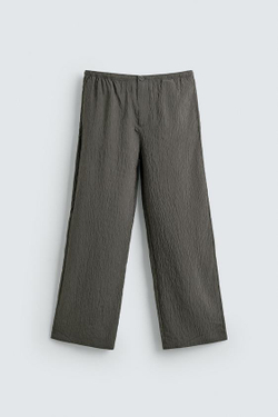 ZARA СТРУЯЩИЕСЯ БРЮКИ В ПОЛОСКУ С ЭФФЕКТОМ ЖАТОЙ ТКАНИ, СЕРЫЙ