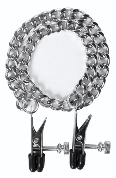 Регулируемые зажимы на соски Flat Nipple Screw с цепочкой (Цвет: серебро)