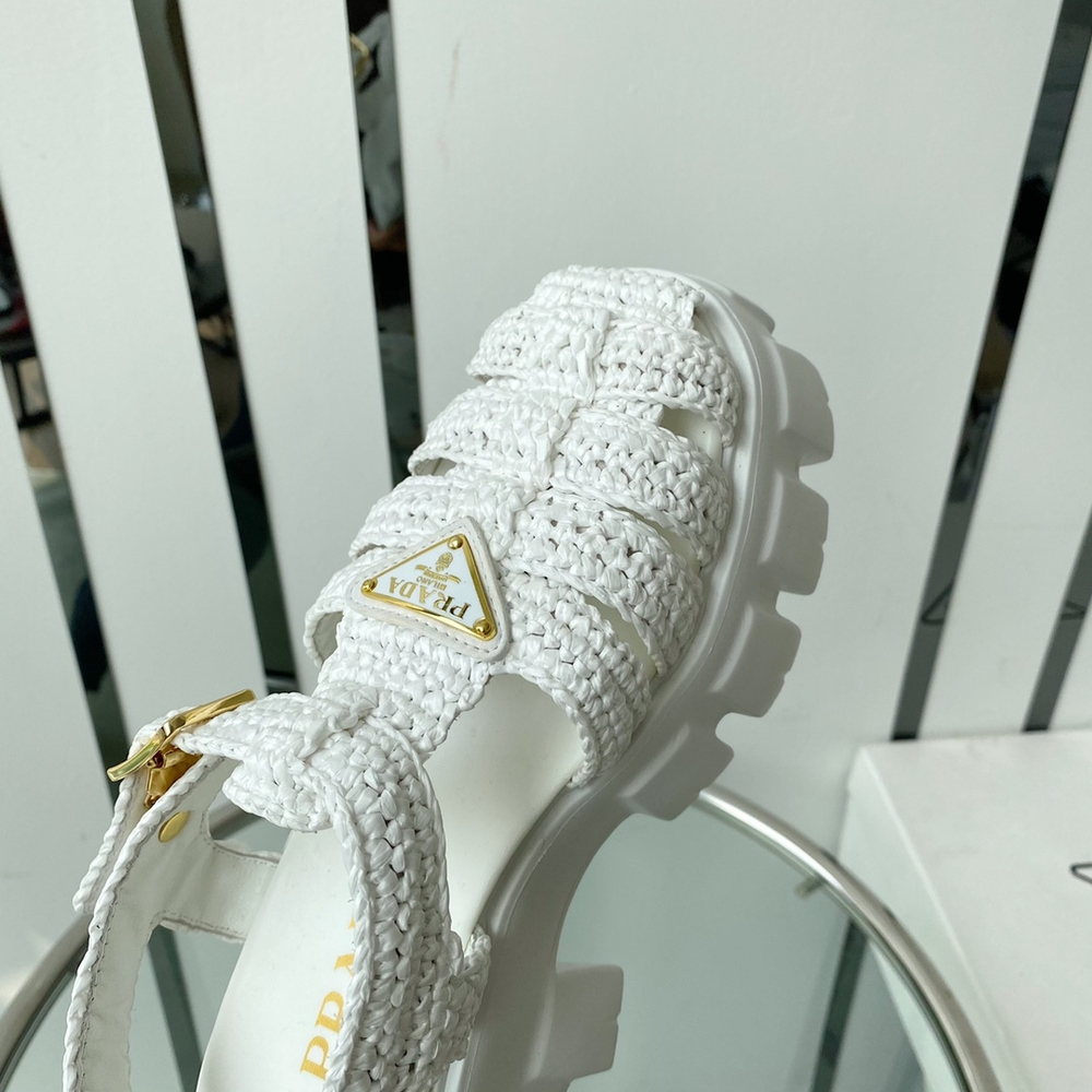 Prada Monolith Crochet Cage Sandals