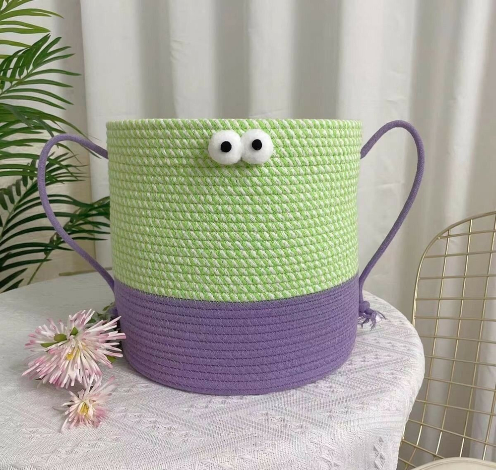 Корзина для хранения одежды вещей  игрушек плетеная с крышкой, зеленая