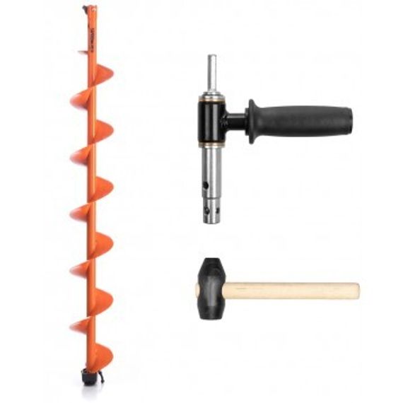 Комплект под шуруповерт, мотобур (шнек MOTOSHTORM 130(R)+адаптер АШ-02+молоточек) T-SMS130R-ASH02