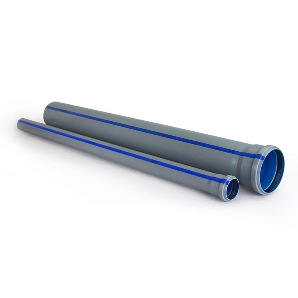 Труба РосТурПласт (BAIKAL standart), DN 110, длина 1000, толщина стенки 2,7, для внутренней канализации, PP-EPP, серый/синий