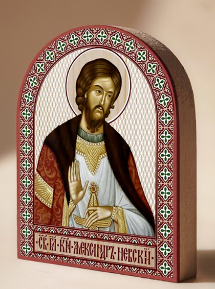 Икона аркой Александр Невский, блг. князь на дереве: 95 х 120 (Синопсисъ)