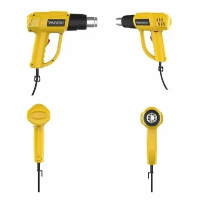 Строительный фен / Промышленный фен Warwolf / Бесступенчатый термостат /2000 Вт/Ручная регулировка, 4 насадки (2 кВт, 300-500 л/мин, 60-600 градусов), профиссиональная серия