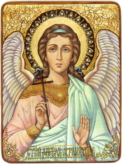 Живописная икона "Ангел Хранитель" 29х21см на натуральном кипарисе в подарочной коробке