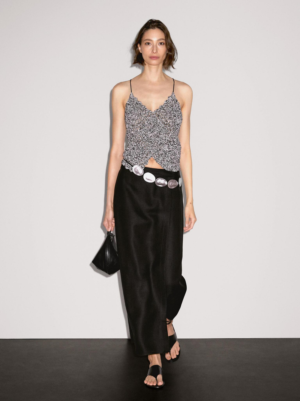 Massimo Dutti Длинная юбка-шорты из смесового льна, черный