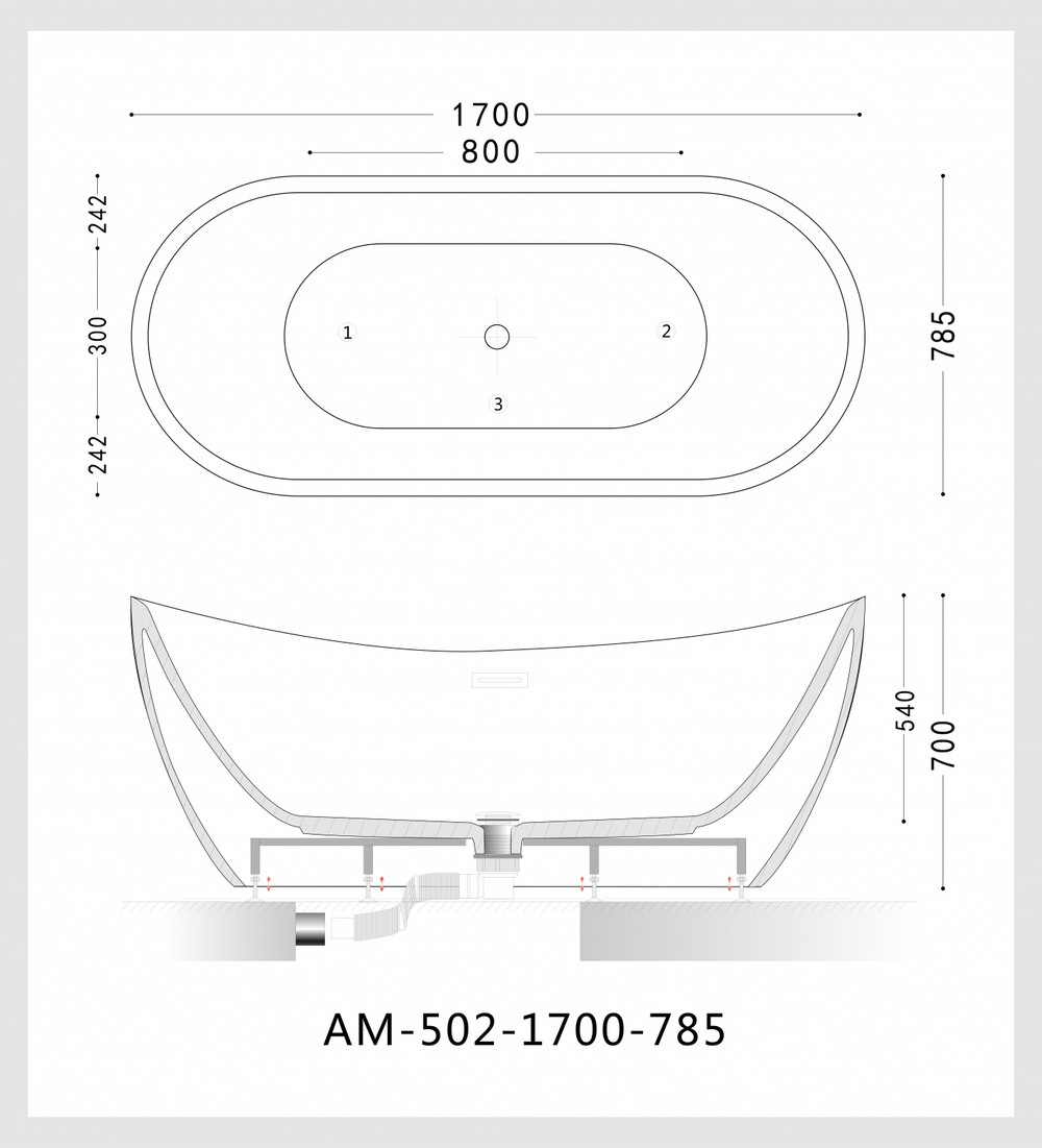 Акриловая ванна ARTMAX AM-502-1700-785 отдельностоящая со сливом-переливом,сифон в комплекте