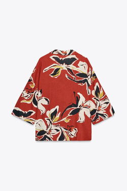 ZARA РУБАШКА С ЦВЕТОЧНЫМ ПРИНТОМ И ЛЬНОМ, РАЗНОЦВЕТНЫЙ