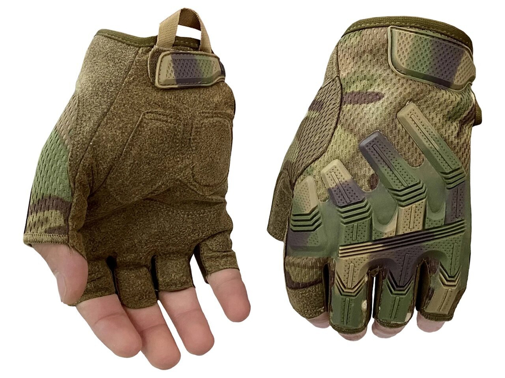 Тактические перчатки для спецоперации беспалые камуфляж Woodland L (22 см)