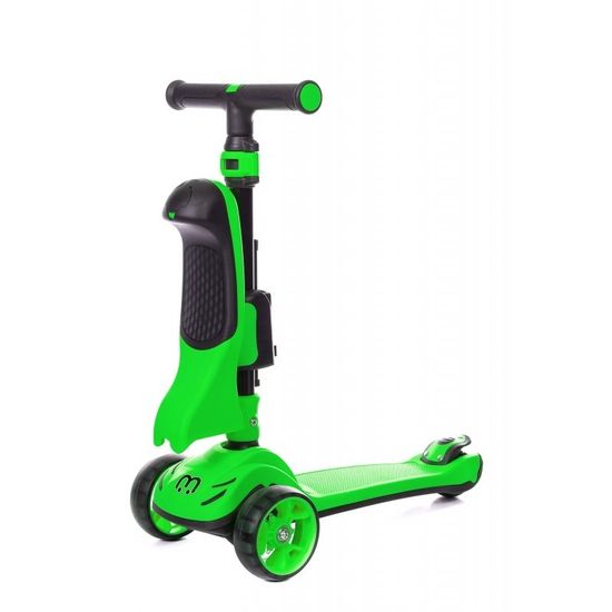Самокат-беговел 3 в 1 Scooter Micar Transformer складной со светящимися колесами, сиденьем и родительской ручкой зеленый
