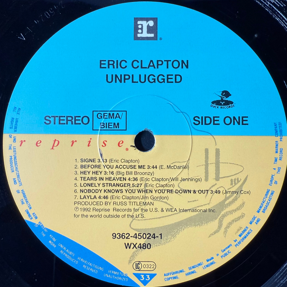 Eric Clapton ‎– Unplugged (Германия 1992г.)