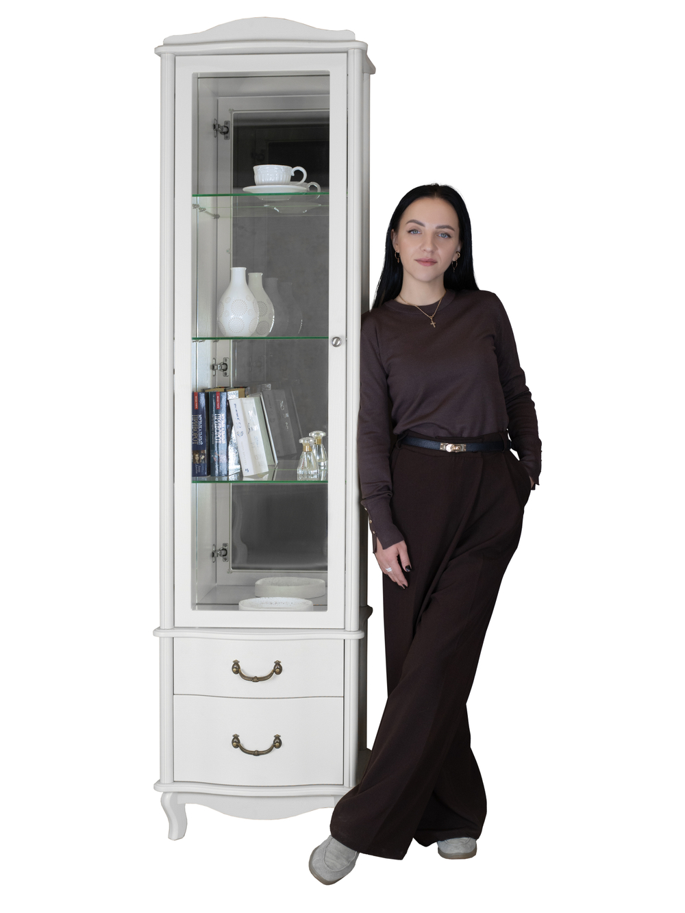 Шкаф-витрина Мебелик Джульетта, молочный дуб Л