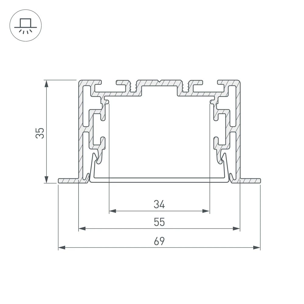 Профиль с экраном S2-LINIA69-F-2500 ANOD+OPAL (Arlight, Алюминий) 021177