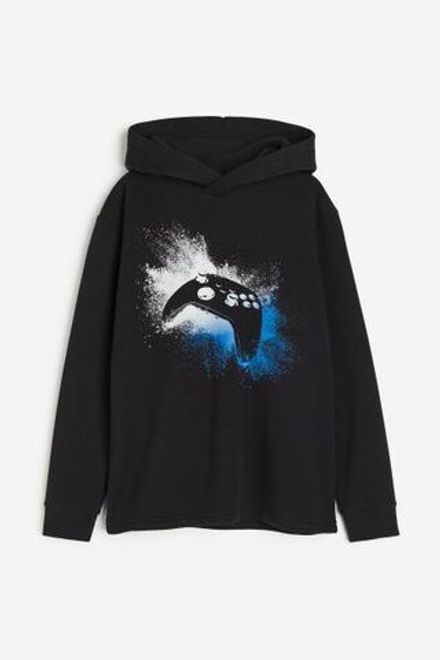 H&M Толстовка с принтом и капюшоном, черный