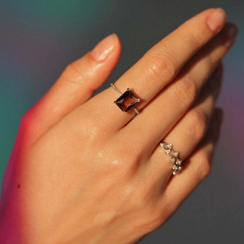 Кольцо Багет с Дымчатым Топазом