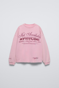 ZARA ФУТБОЛКА С ЭФФЕКТОМ ПОТЕРТОСТИ И НАДПИСЬЮ, РОЗОВЫЙ