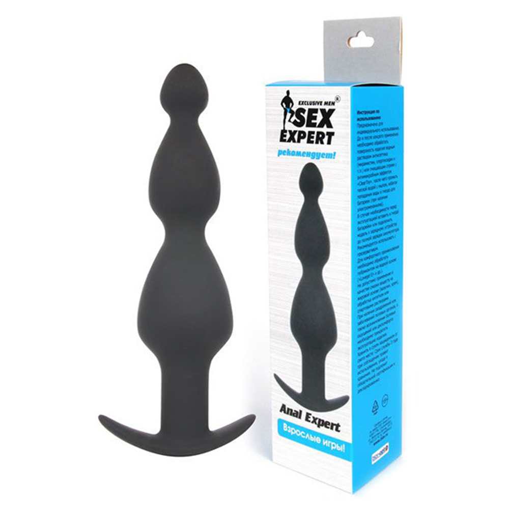 Чёрная анальная втулка 19см с широким основанием Bior Toys Sex Expert SEM-55101