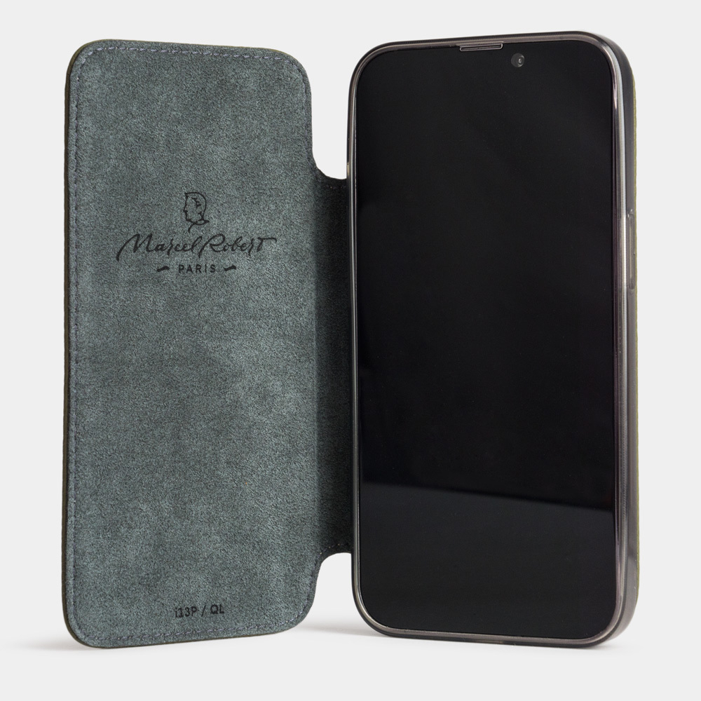 Чехол для iPhone 13 Pro Max из кожи теленка, зеленого цвета