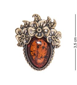 AM-4118 Брошь «Цветочное Настроение» (латунь, янтарь)