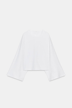 ZARA ФУТБОЛКА С РУКАВАМИ-КРЫЛЫШКАМИ, БЕЛЫЙ