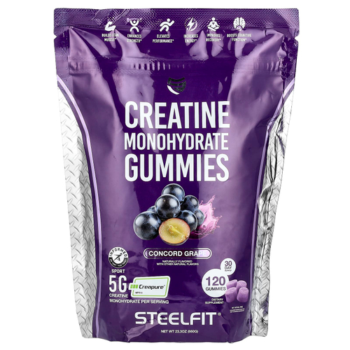 SteelFit, жевательный моногидрат креатина, со вкусом винограда, 120 жевательных таблеток