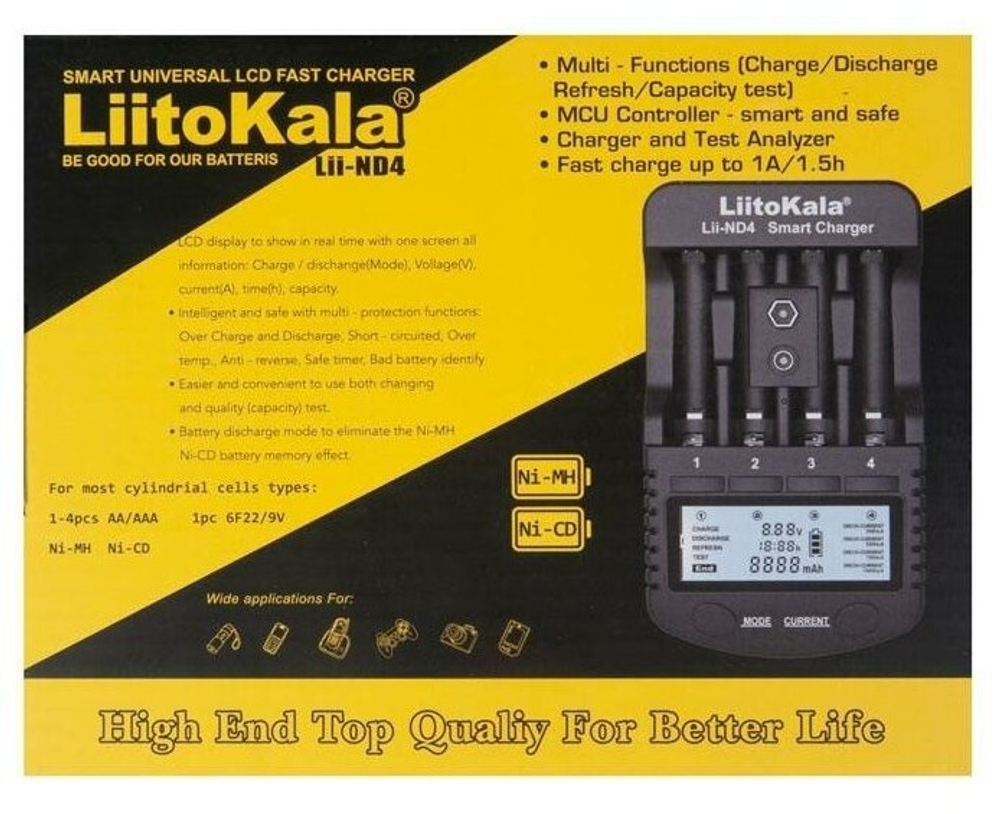 Аккумуляторная батарея LiitoKala Lii-ND4 NiMH/Cd 1,2 в AAA с ЖК-дисплеем и проверкой емкости аккумуляторов 9 В