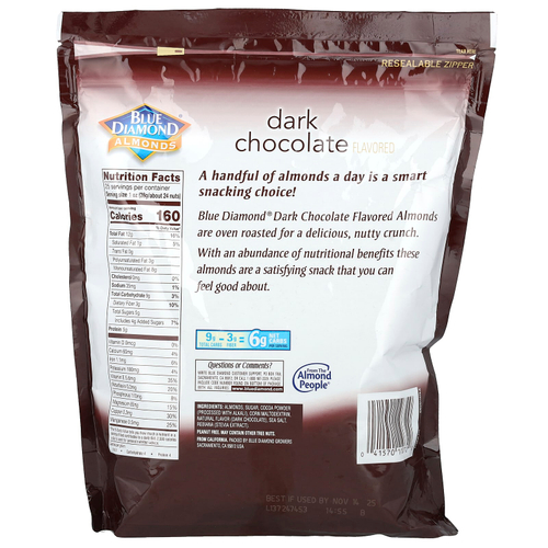 Blue Diamond, Almonds, обжаренный в духовке миндаль, темный шоколад, 709 г (25 унций)