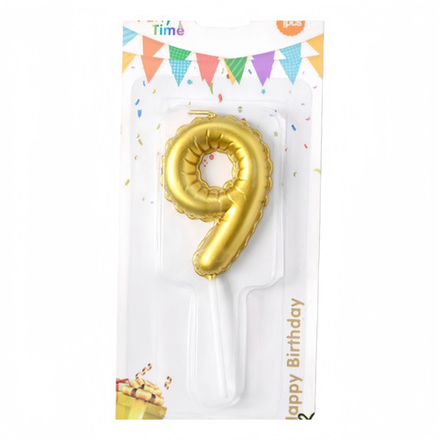 Свеча для торта «Воздушный шар» (золото) цифра 9